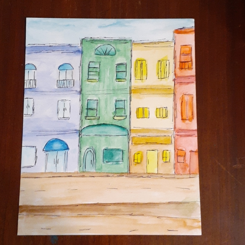 Apartments Watercolor Painting 8x10 Original Art